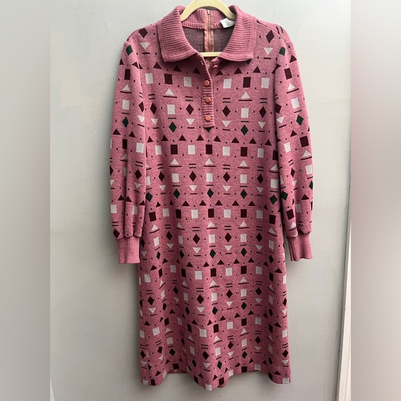 Kimberly Dresses & Skirts - 1960s Vintage Kimberly Pink Geometric Sweater Dress, Size Medium